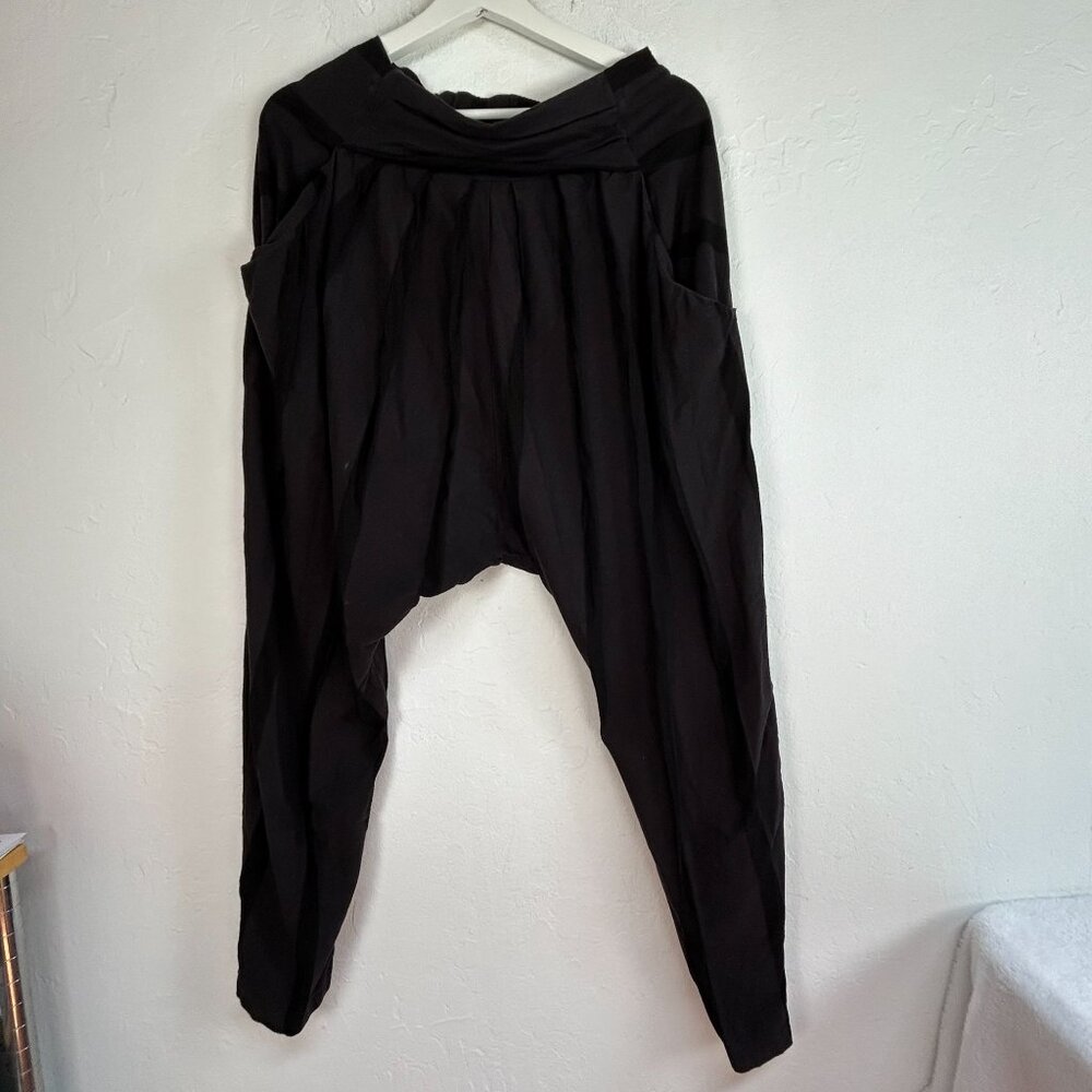 Lunn Womens High Waist Loose-Fit Black Stripe Harem Crop Pants Size 1 Pockets